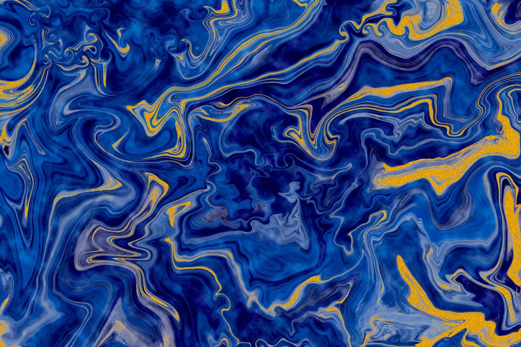 Royal Blue and Gold Fluid Marble