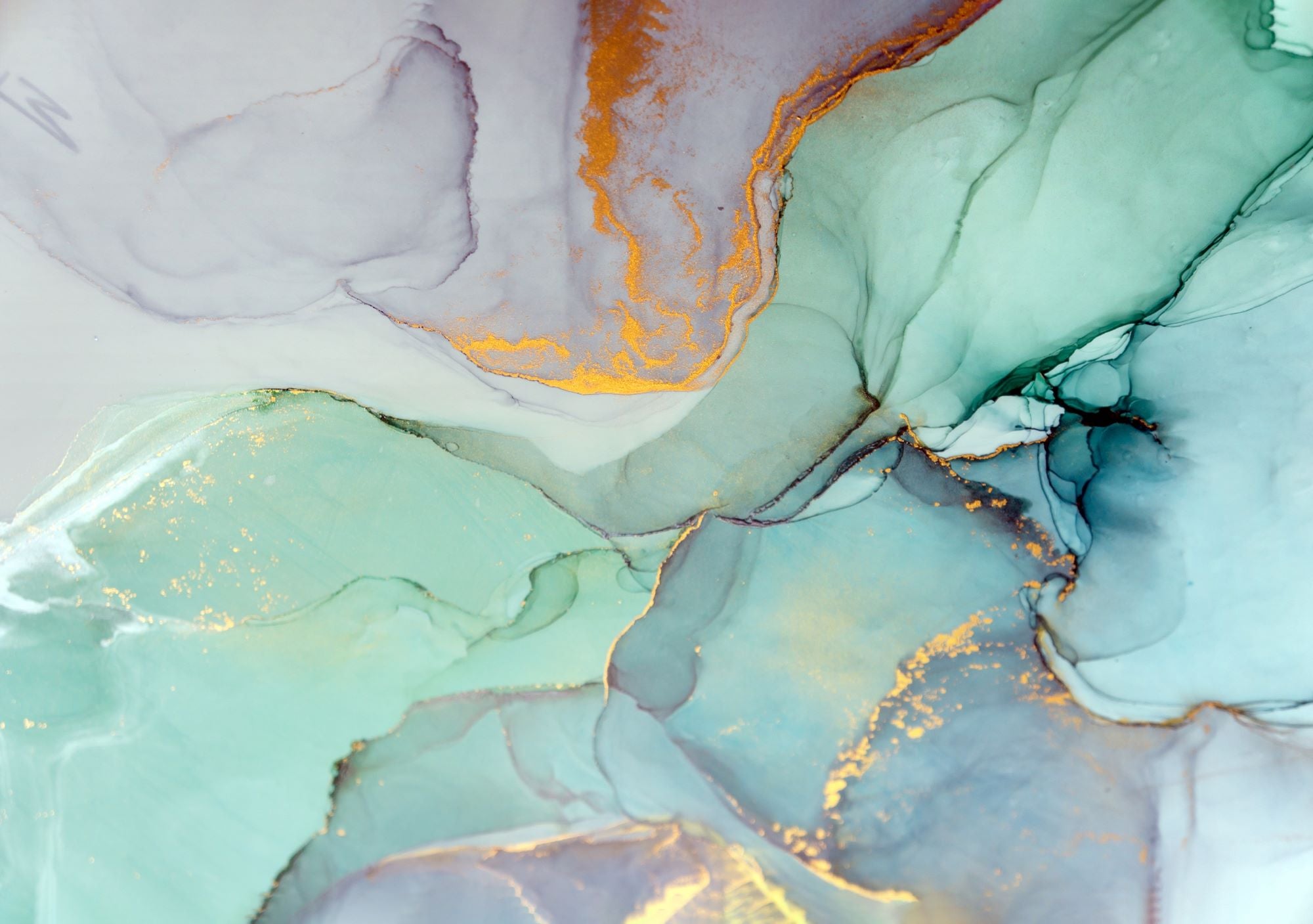 Soft Aqua and Gold Abstract Art