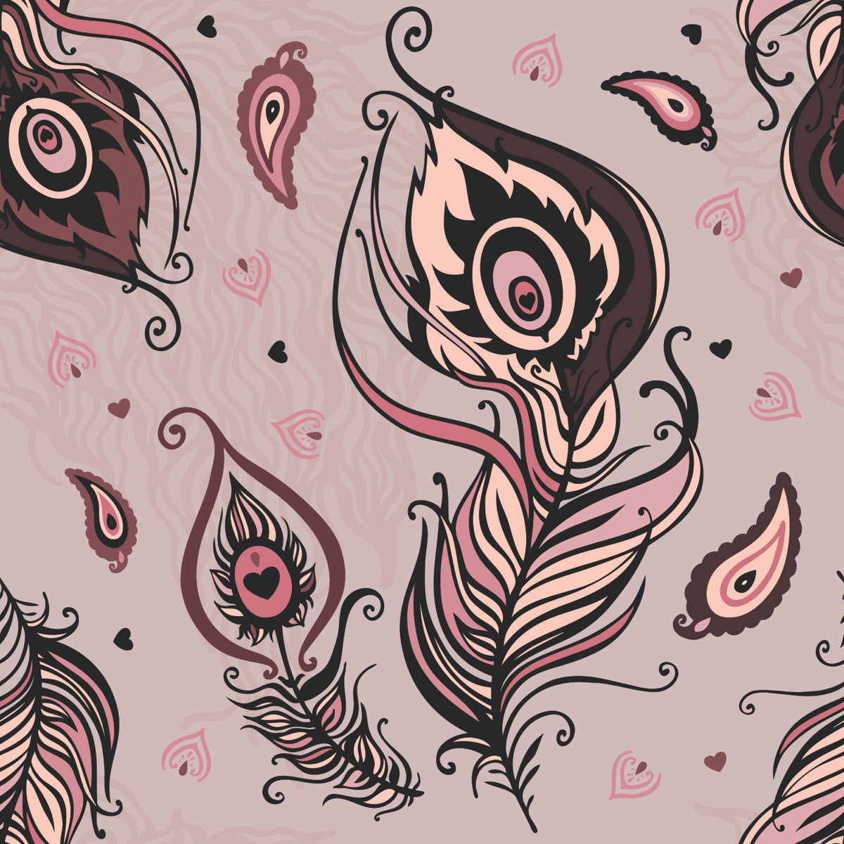 Elegant Pink Peacock Feather and Paisley Design