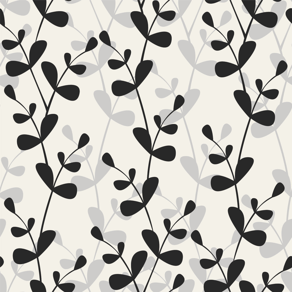 Modern Black Botanical Leaf Pattern Wallpaper