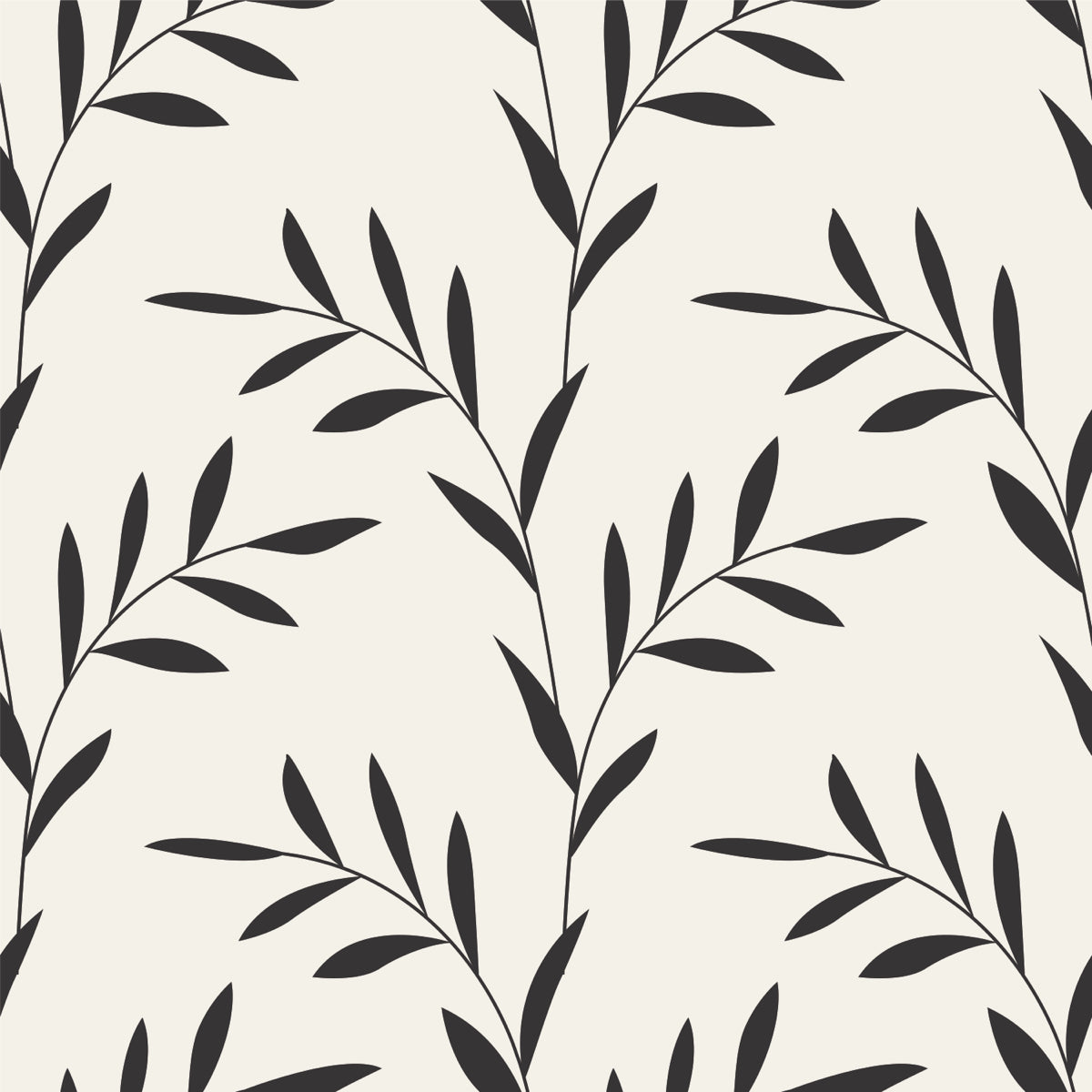 Elegant Black Leaf Branch Pattern on Cream