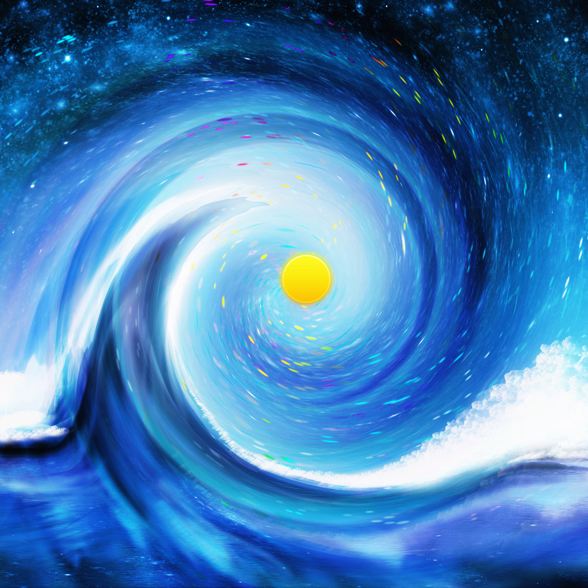 Cosmic Ocean Swirl with Sunburst Center