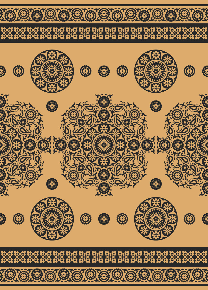 Traditional Floral Mandala Print in Mustard Black