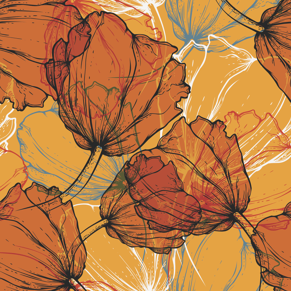 Bold Autumn Floral Pattern in Burnt Orange Tone