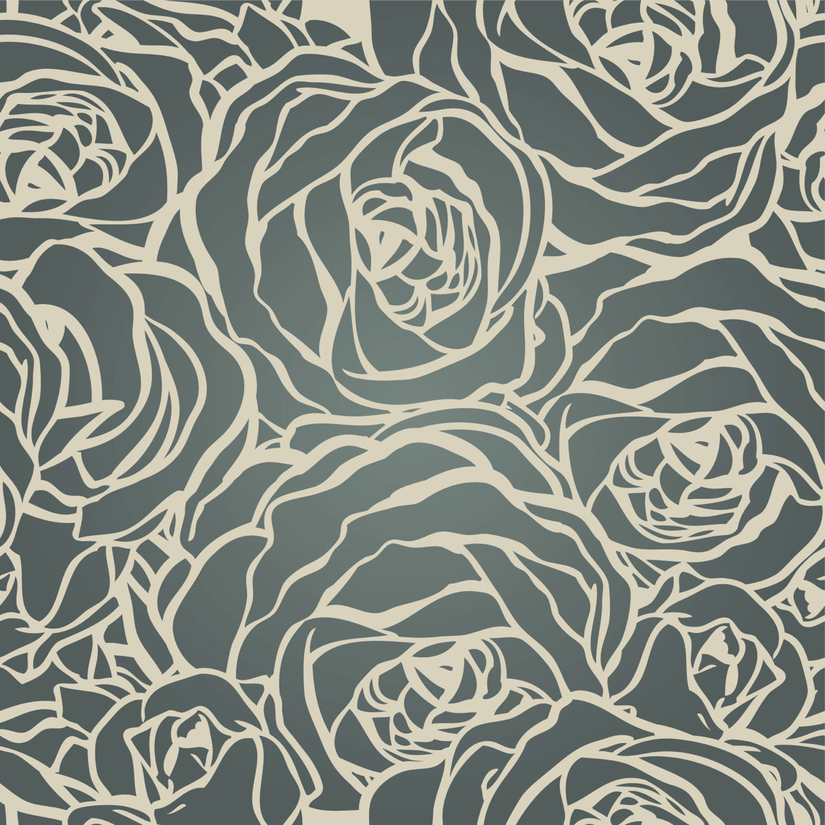 Elegant Monochrome Rose Pattern in Teal Beige