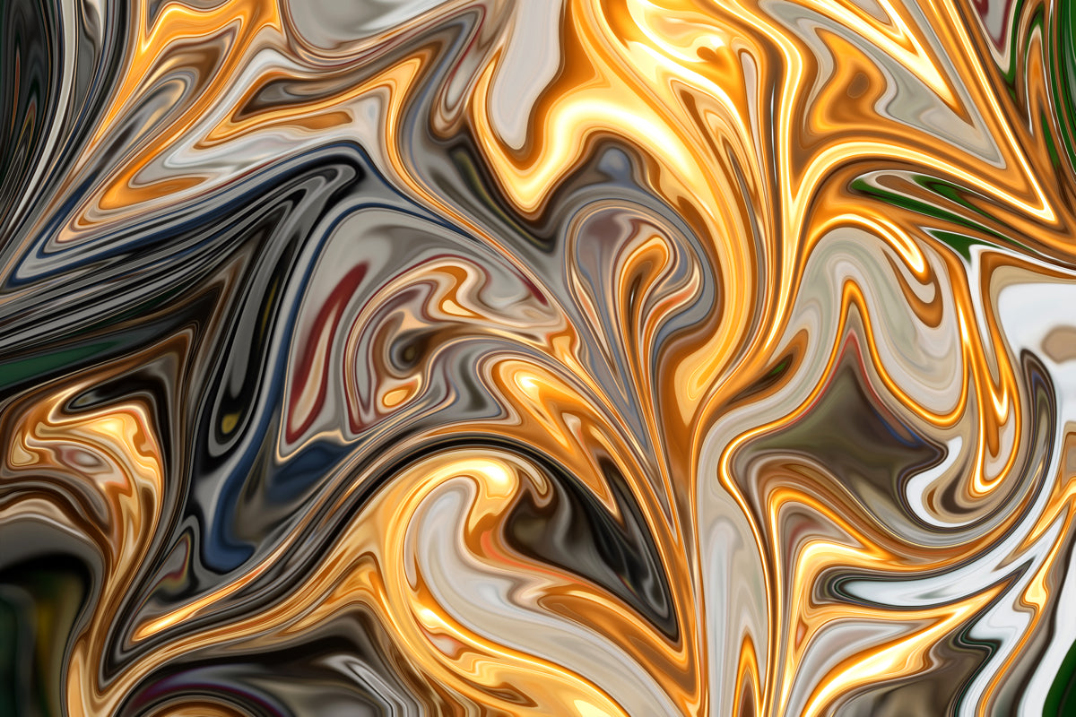 Golden Liquid Marble Abstract Wall Panel Art