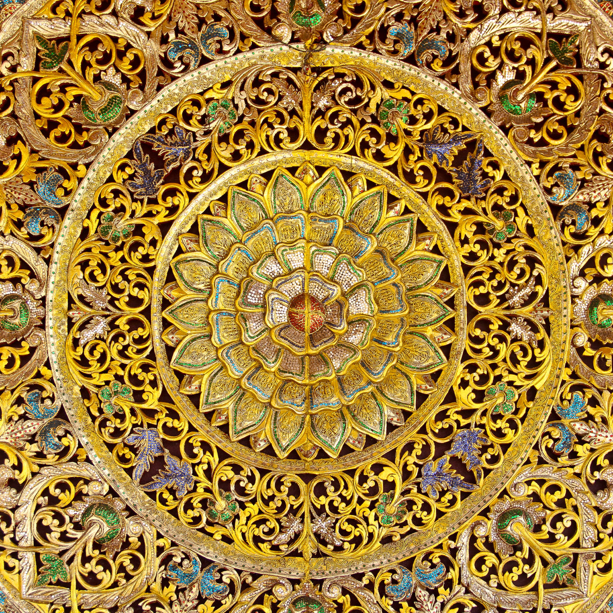 Intricate Golden Mandala Floral Wall Art Design