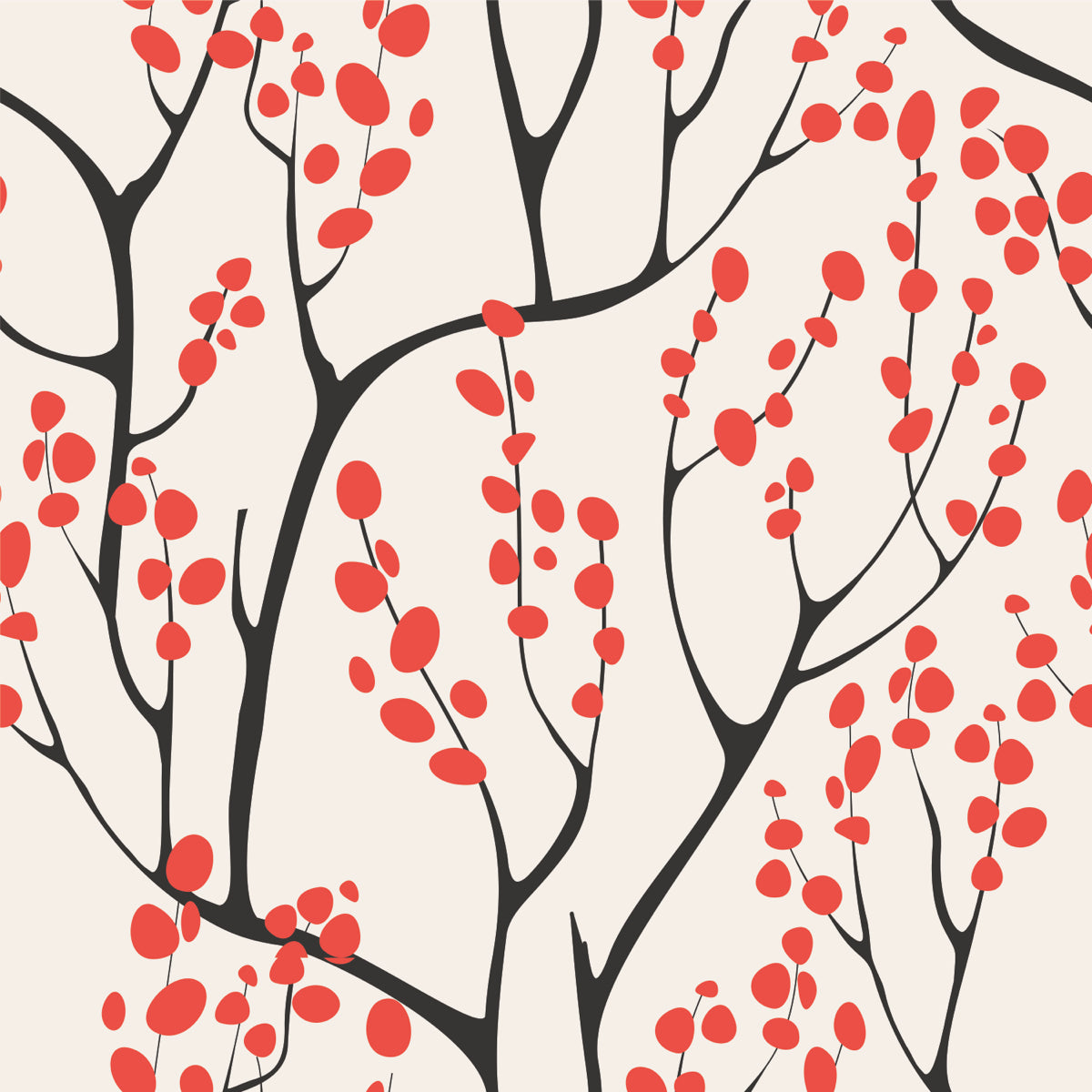 Modern Red Berry Branches on Cream Background