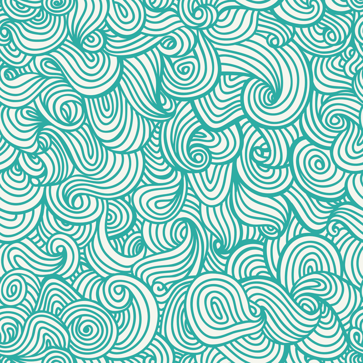 Teal Hand-Drawn Abstract Swirl Line Pattern