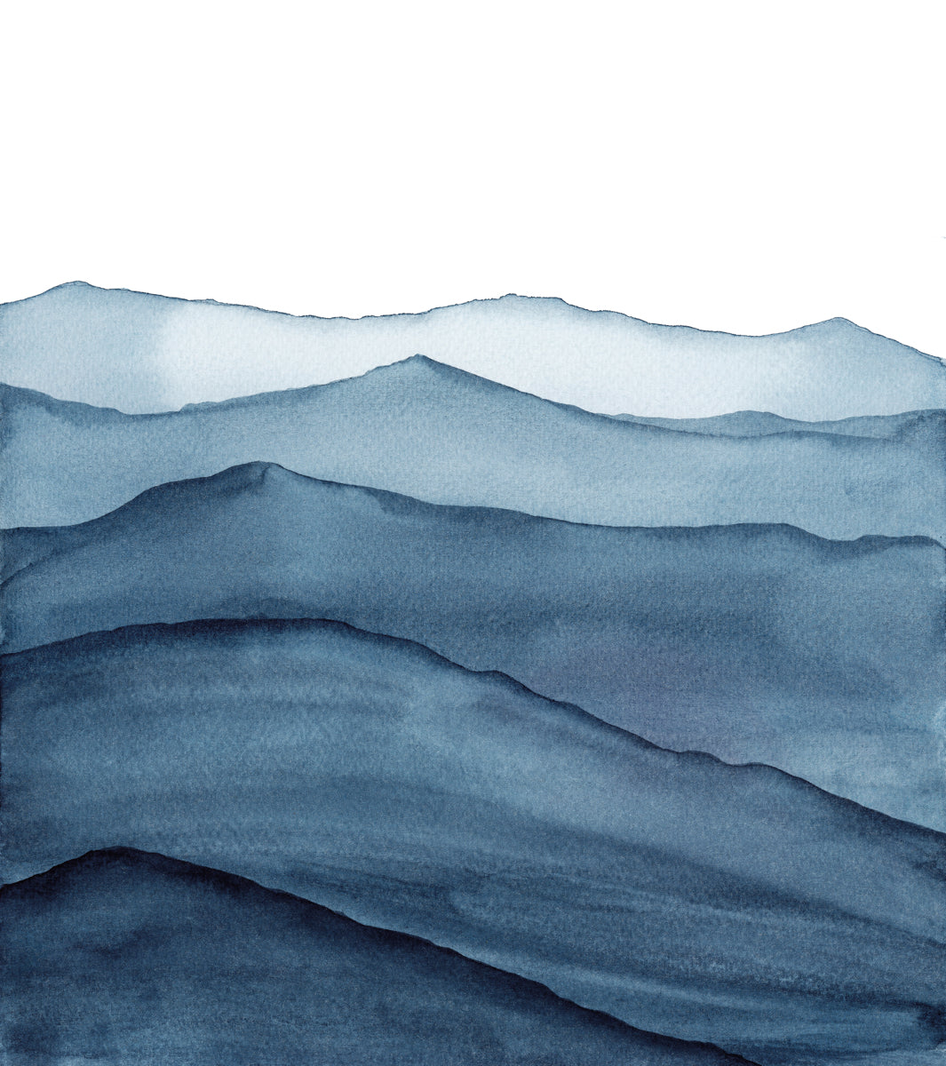 Layered Indigo Mountain Watercolor Mural