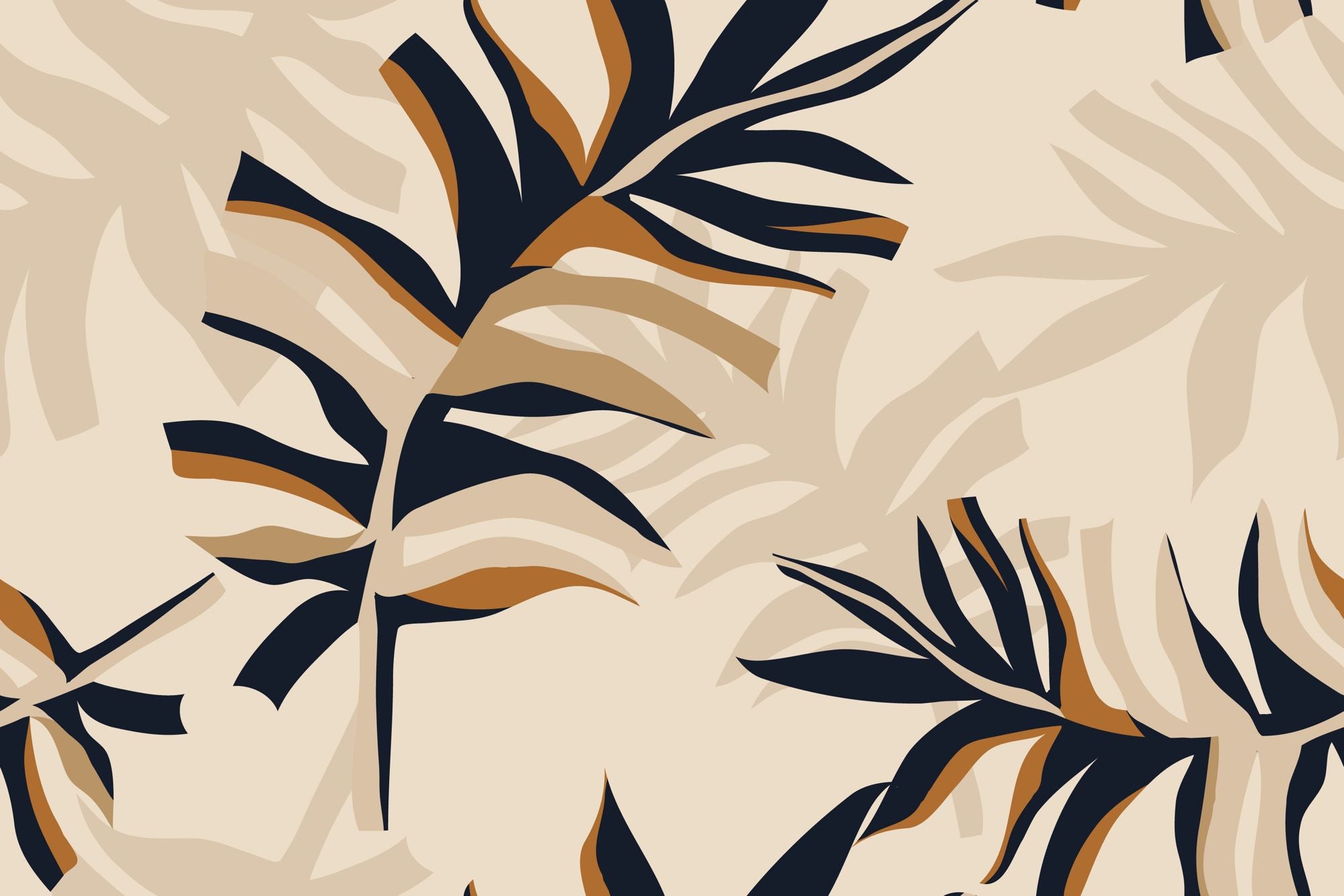 Beige Abstract Tropical Leaf Design