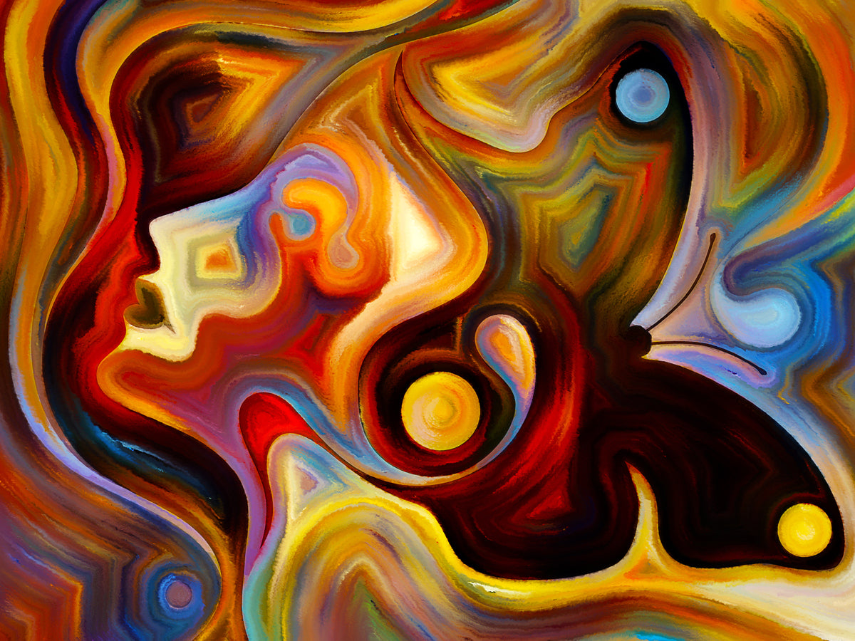 Abstract Face and Butterfly in Vivid Swirls