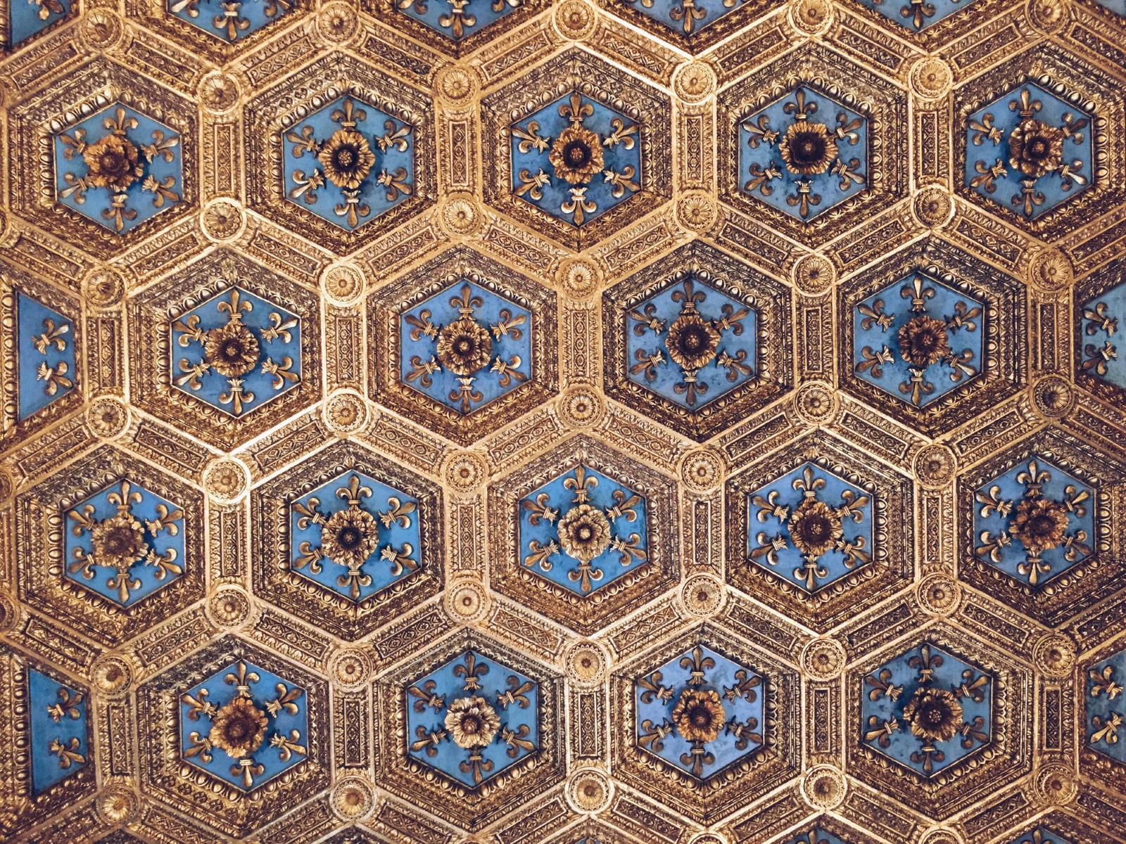 Golden Hexagonal Ornate Ceiling Art