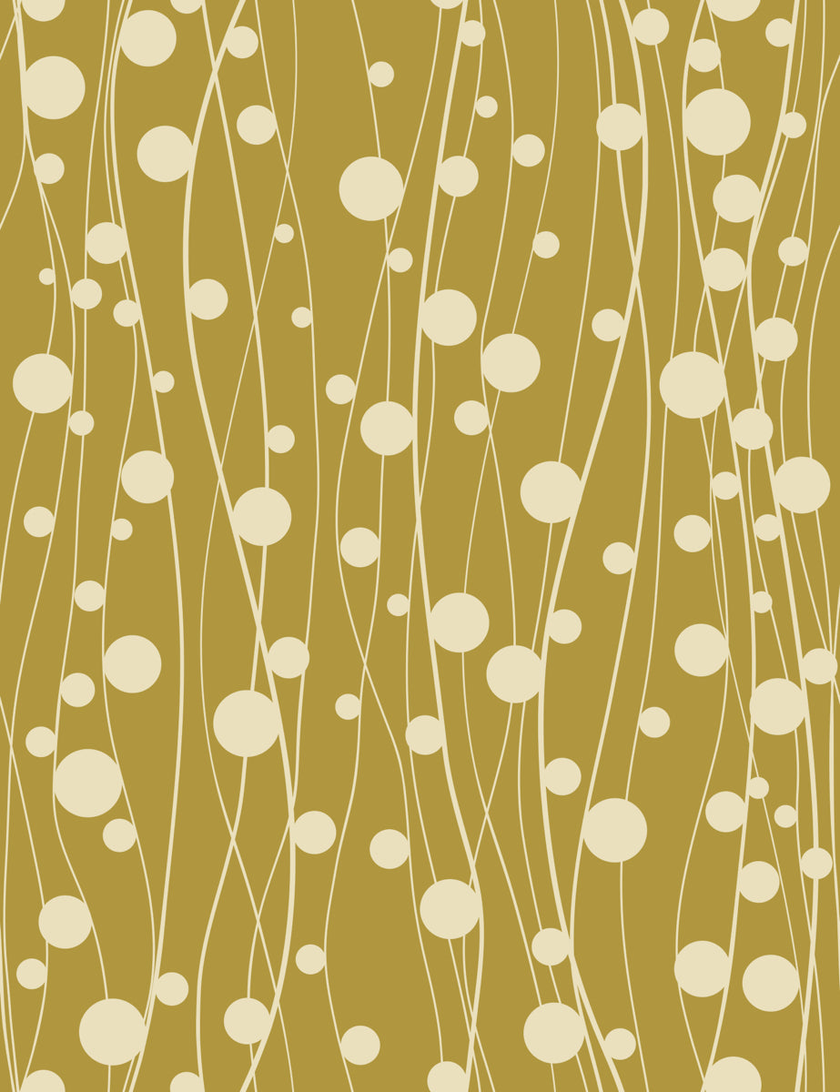 Retro Beige Dots & Wavy Line Pattern on Ochre