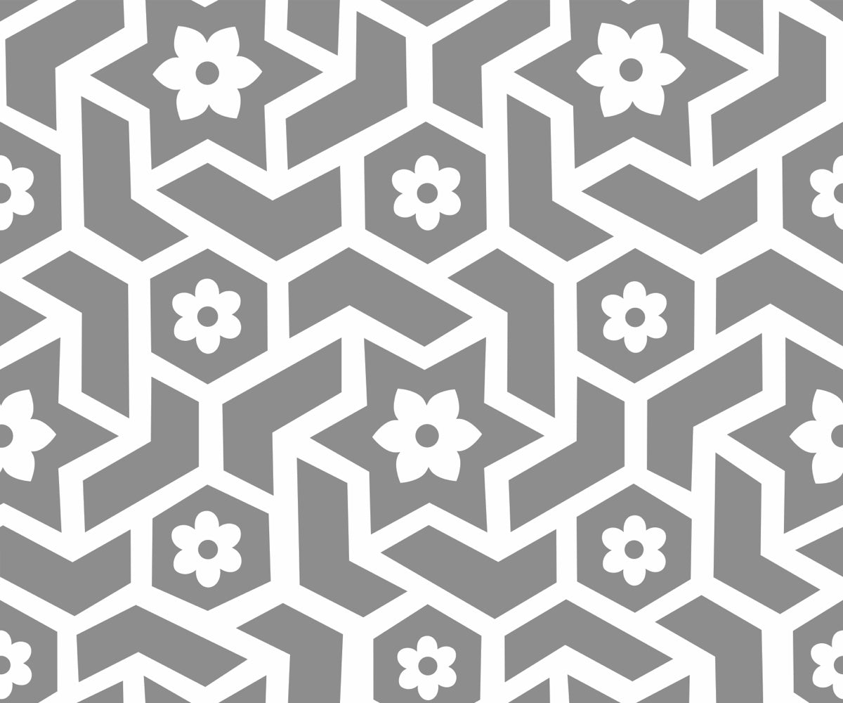 Geometric Floral Hexagon Pattern in Grey & White