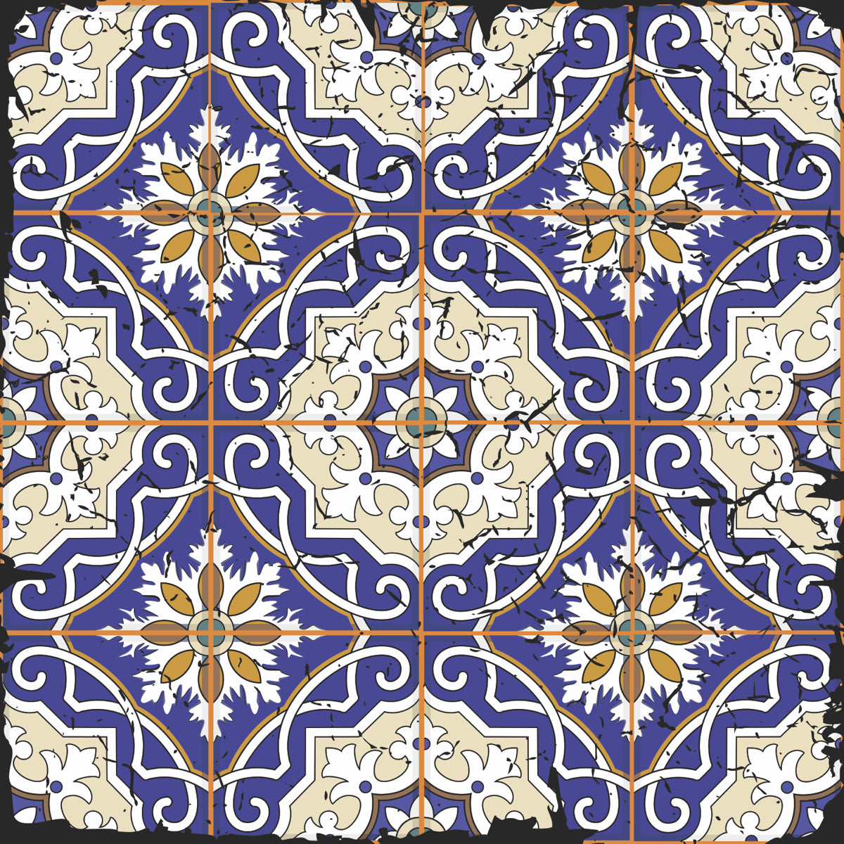 Vintage Spanish Mosaic Tile Pattern – Blue & Beige