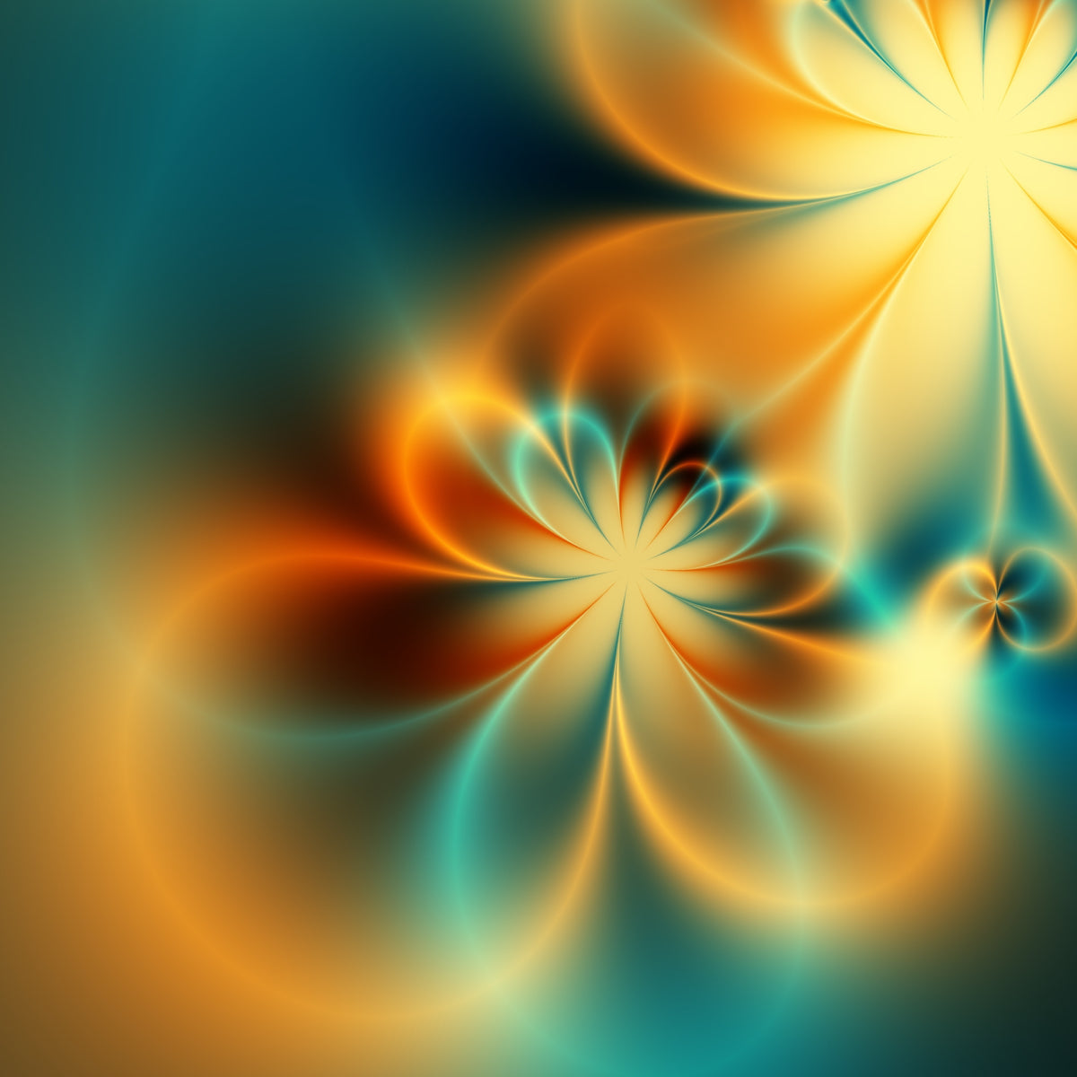 Radiant Bloom Fractal in Amber and Teal Tones