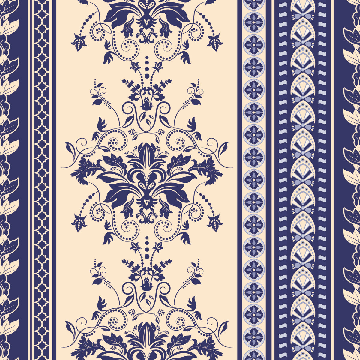 Classic Navy Floral Border Pattern Design
