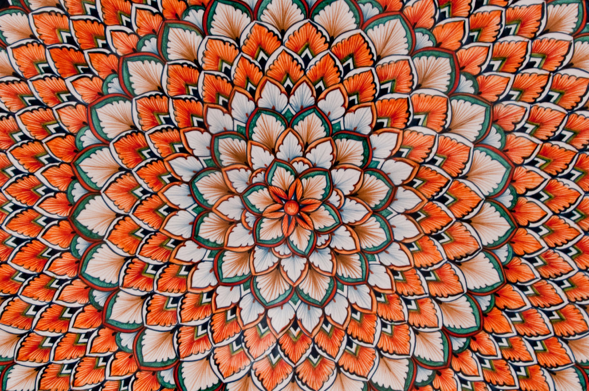 Intricate Mandala Flower Art with Orange Petals