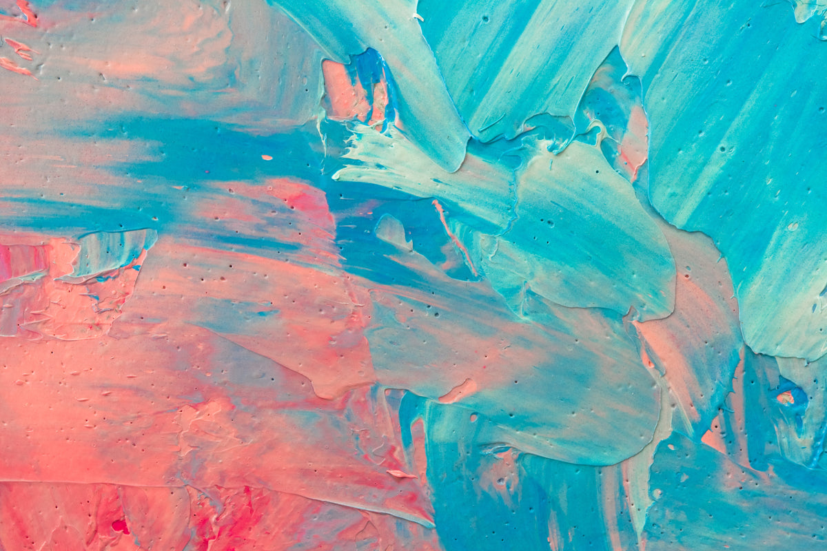 Acrylic Abstract Art in Coral Pink & Aqua Blue