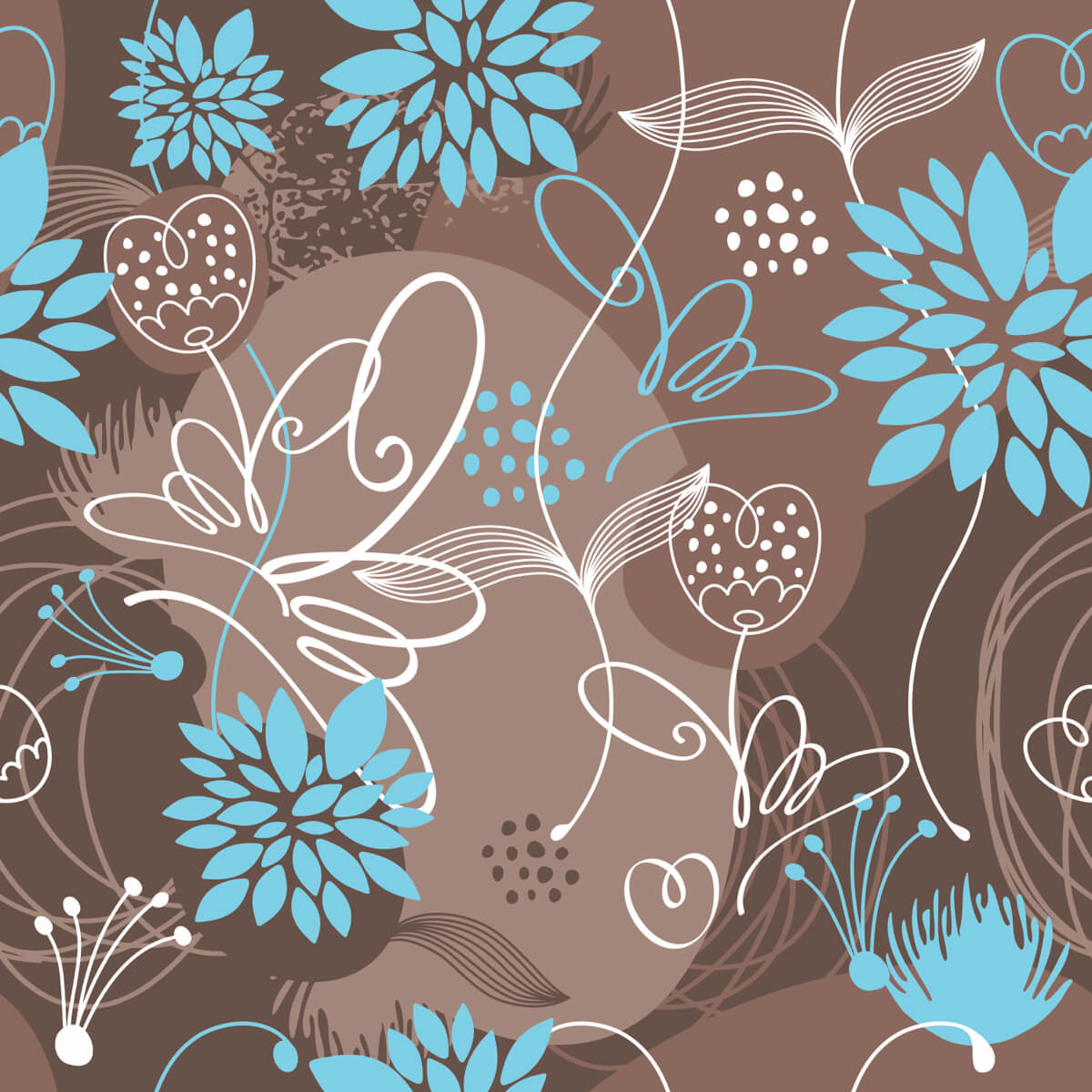 Abstract Brown and Blue Floral Art