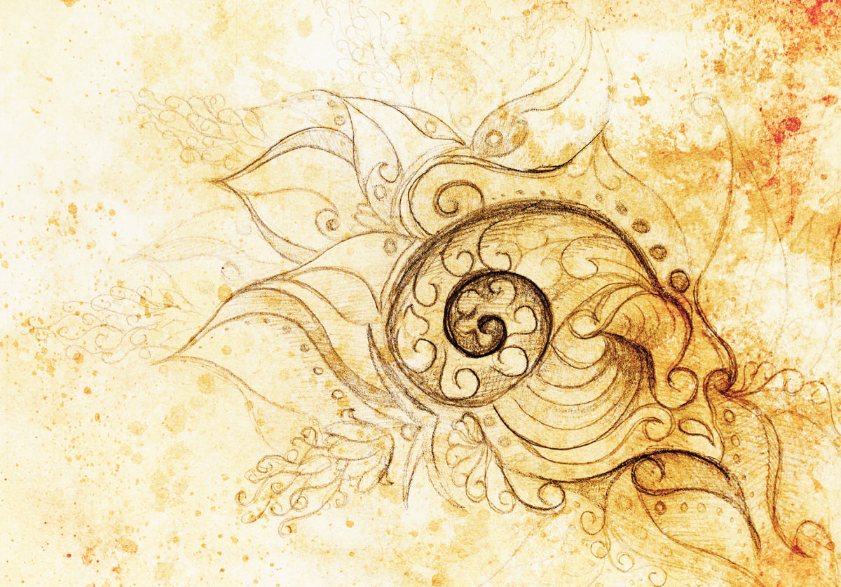 Vintage Floral Swirl Sketch on Aged Paper