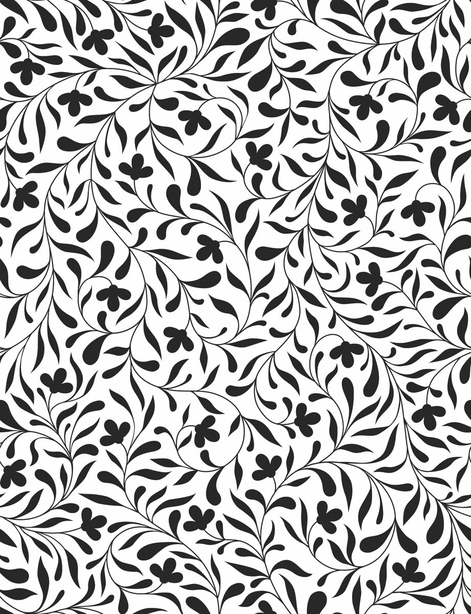 Black & White Elegant Leaf Floral Pattern