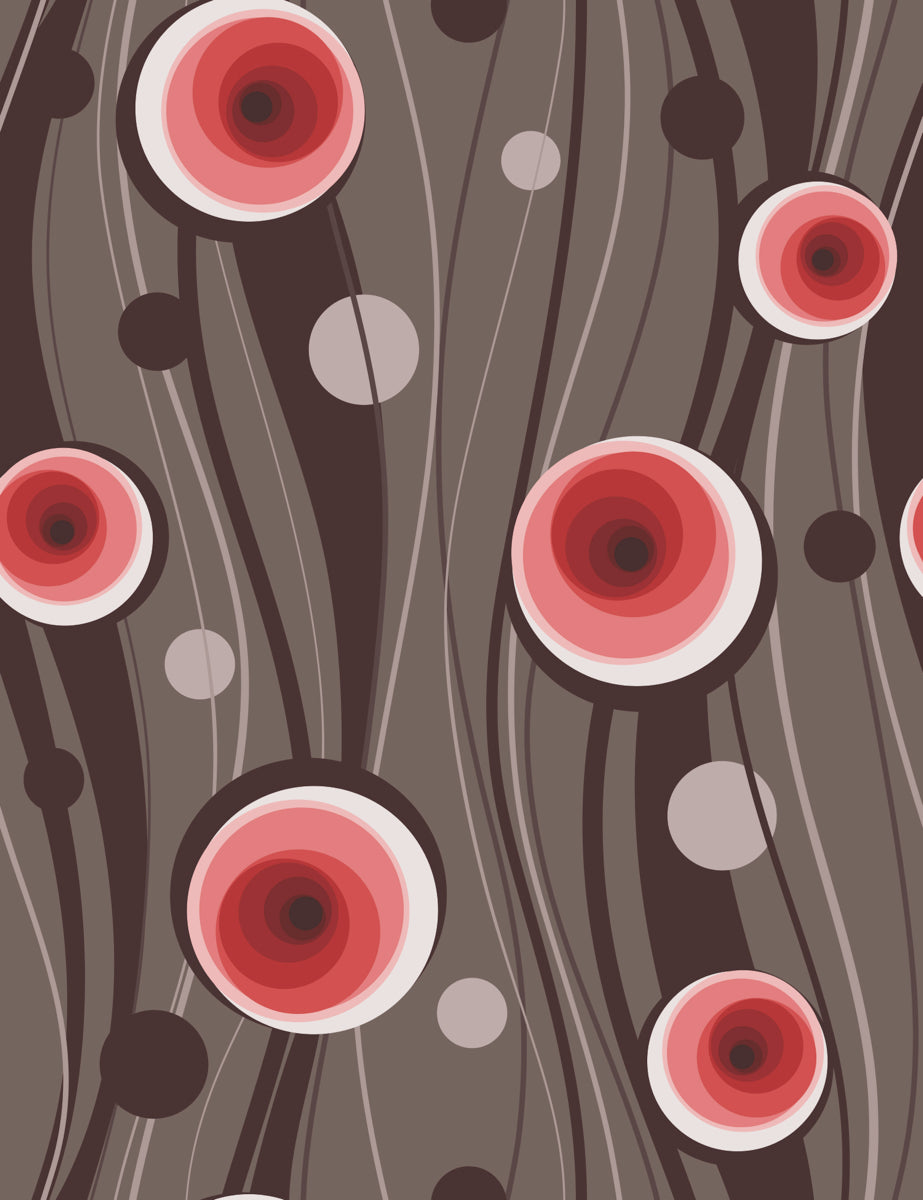 Retro Red and Brown Abstract Circle Pattern Art