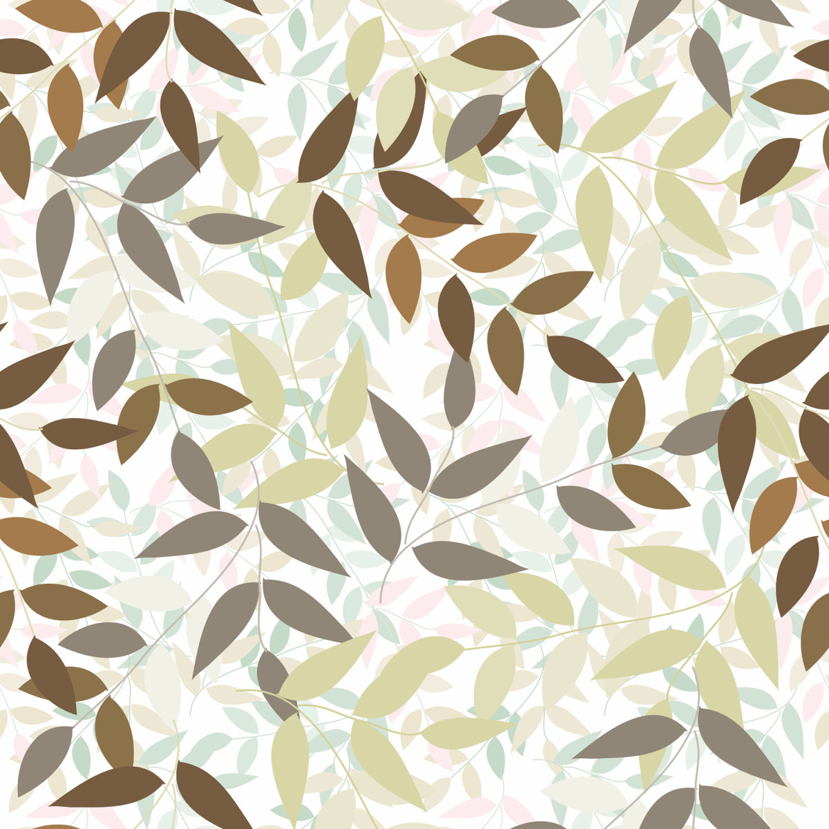 Earthy Overlapping Leaf Pattern on White