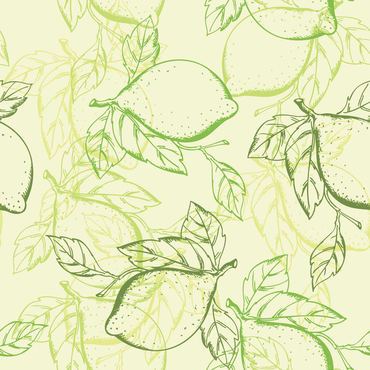 Vintage Lemon Botanical Pattern in Lime Green