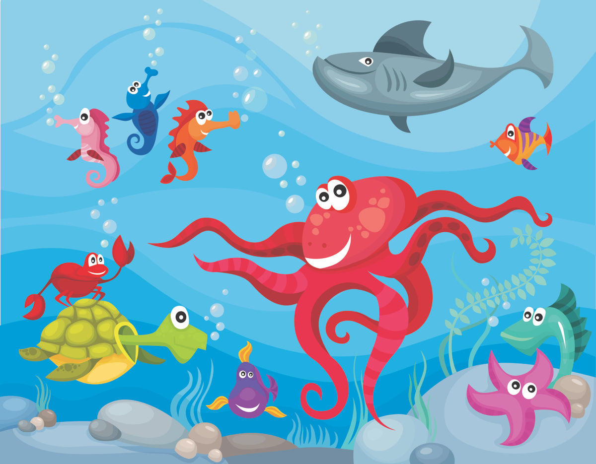 Colorful Cartoon Sea Life Underwater Illustration