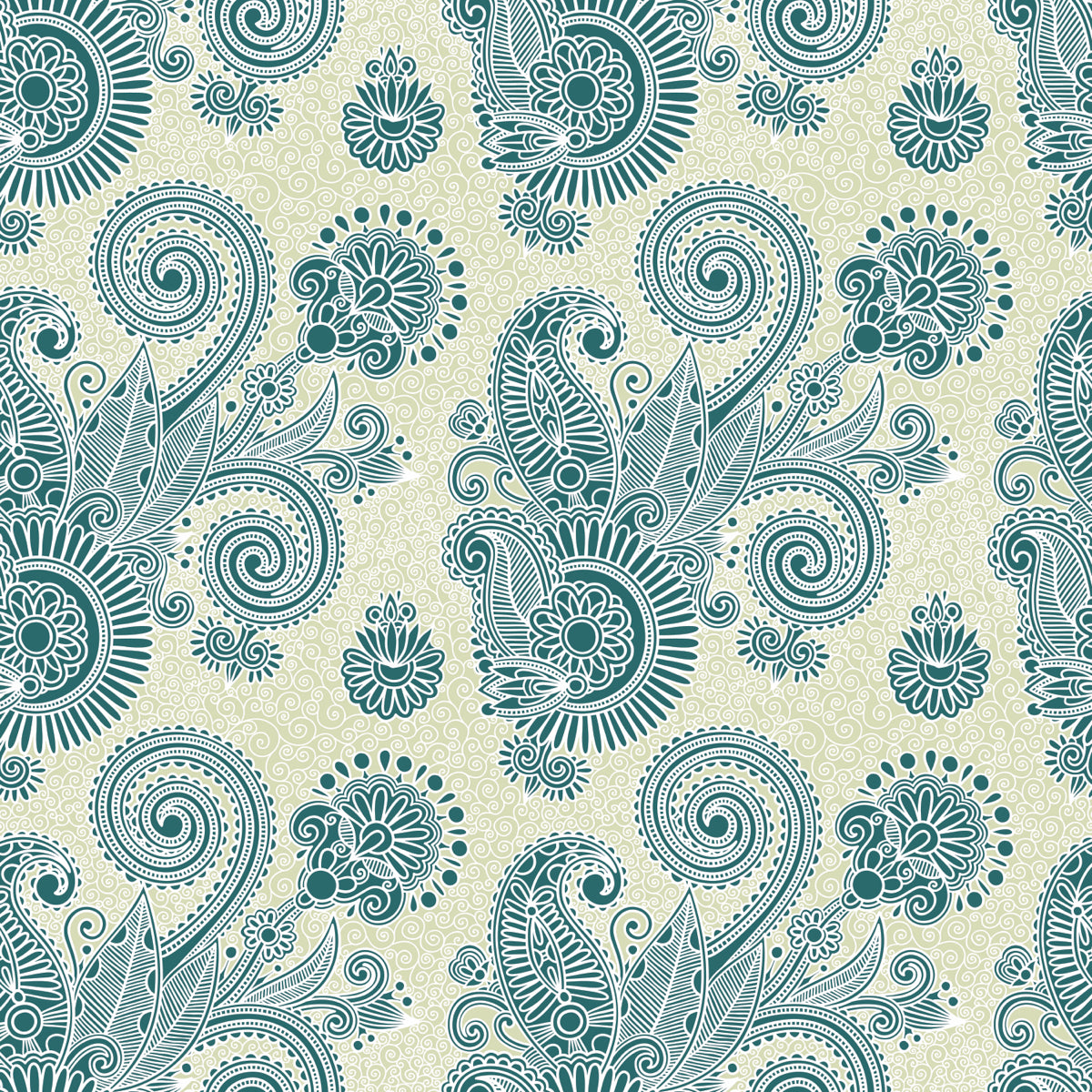 Elegant Floral Paisley Pattern in Teal and Beige