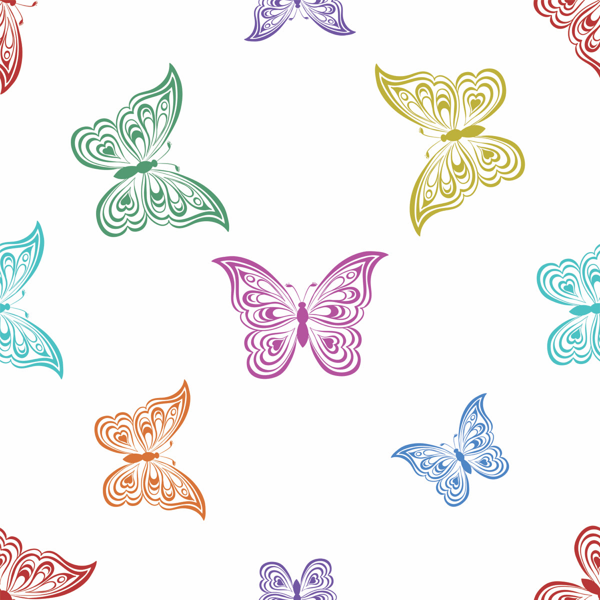Colorful Ornamental Butterfly Pattern on White