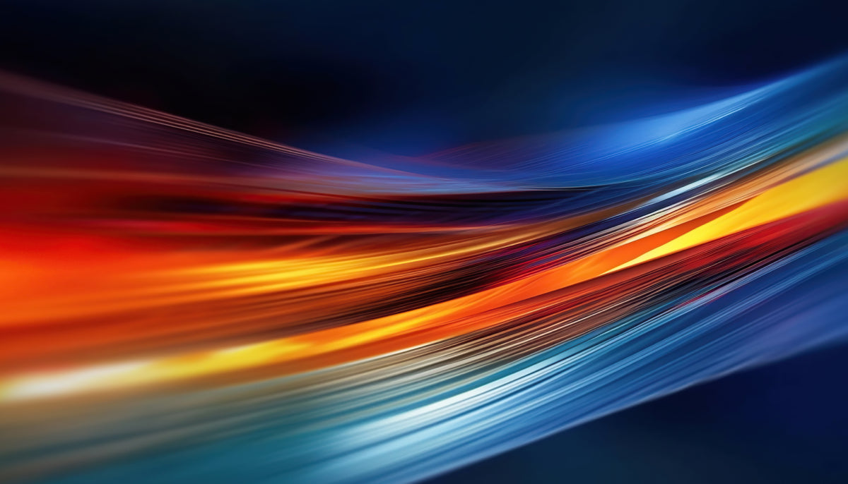 "Flowing Neon Wave Abstract in Deep Blue Background"