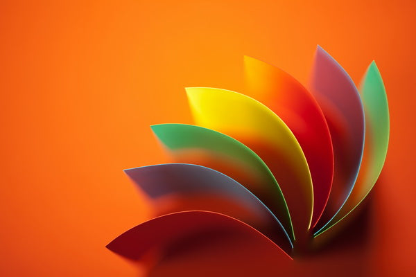 Rainbow Paper Fan Design on Vibrant Orange