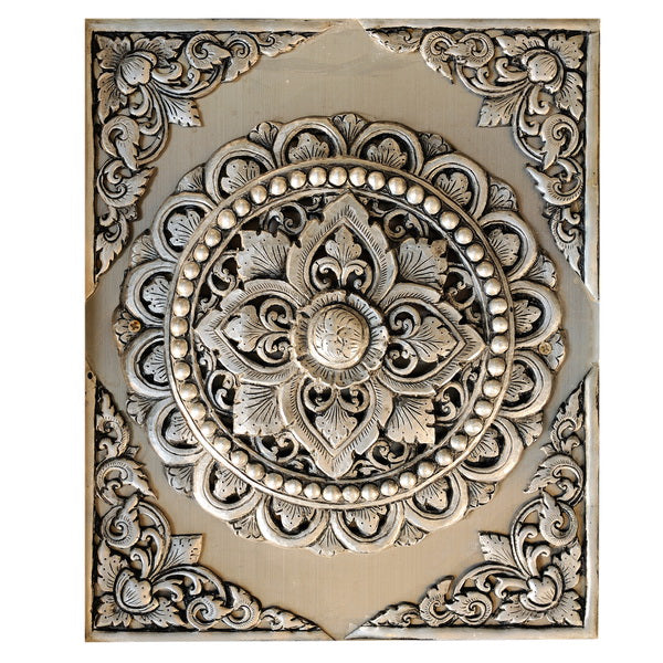 Intricate Floral Mandala Wood Carving Art