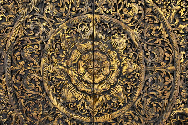 Intricate Golden Floral Mandala Wood Carving