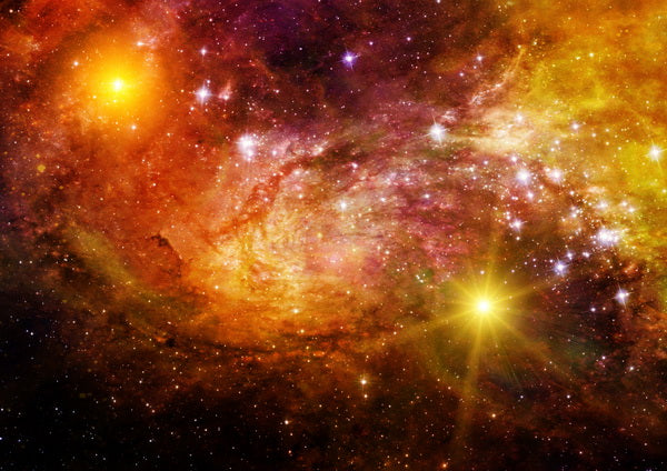 Golden Nebula Dance in a Star-Studded Cosmic Sky