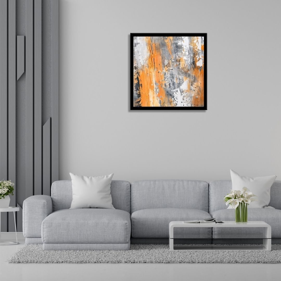 Abstract Orange & Gray Textured Wall Art – Modern Framed Painting
