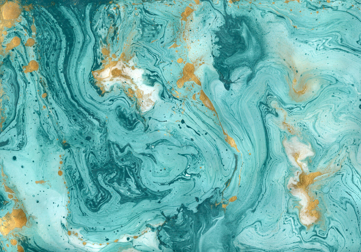 Aqua Marble Luxe – Teal & Gold Fluid Art