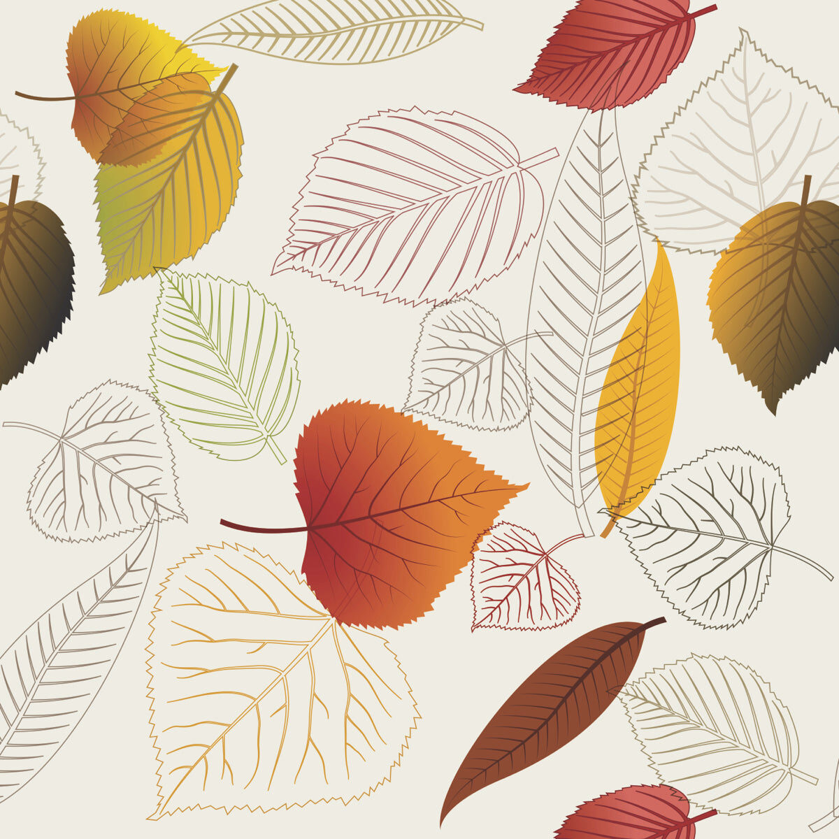 Autumn Leaves Pattern with Line Art Detail