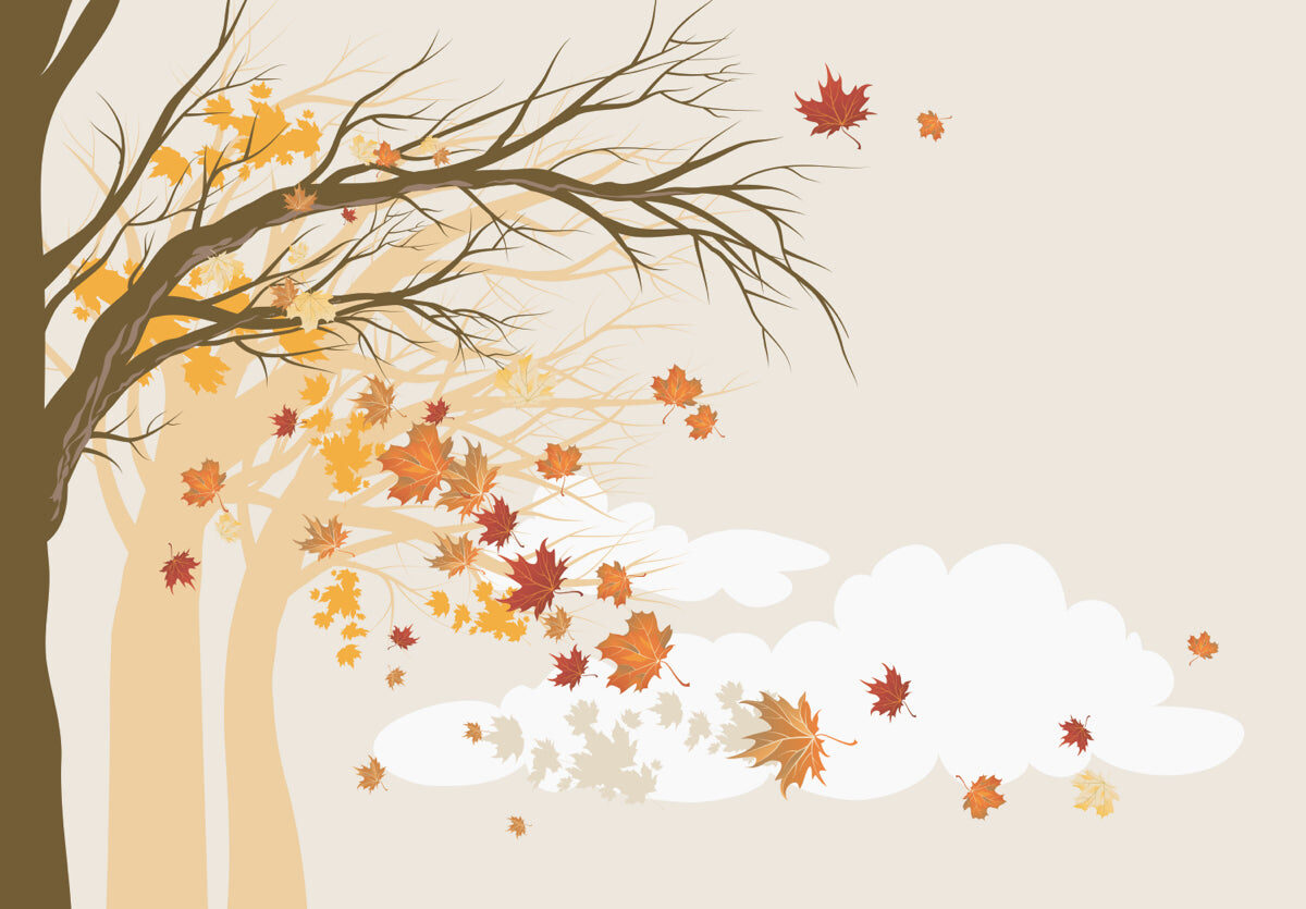 Autumn Trees with Falling Leaves Vector Art