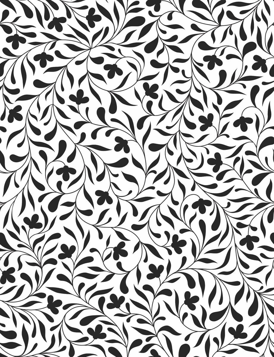 Black & White Elegant Leaf Floral Pattern