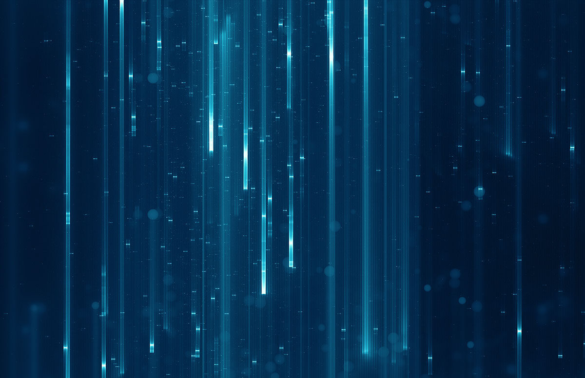 Blue Digital Light Lines Stretch Ceiling – Futuristic Tech Design