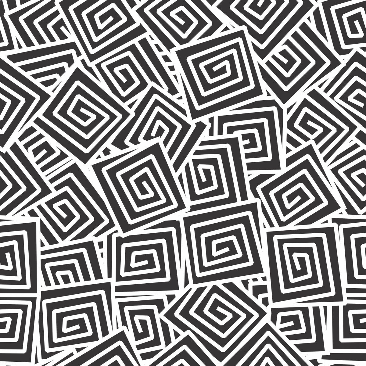 Bold Black & White Spiral Square Pattern Design