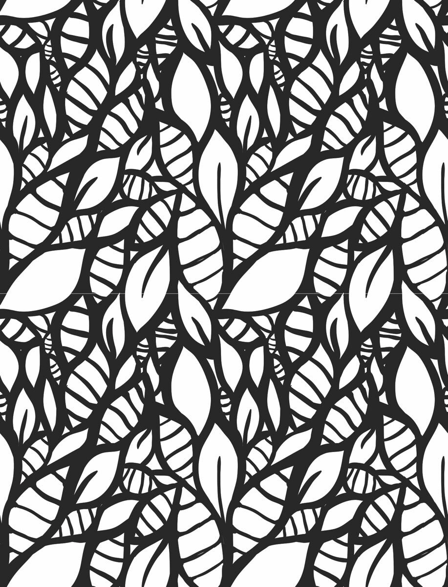 Bold Monochrome Leaf Pattern Wall Art Design