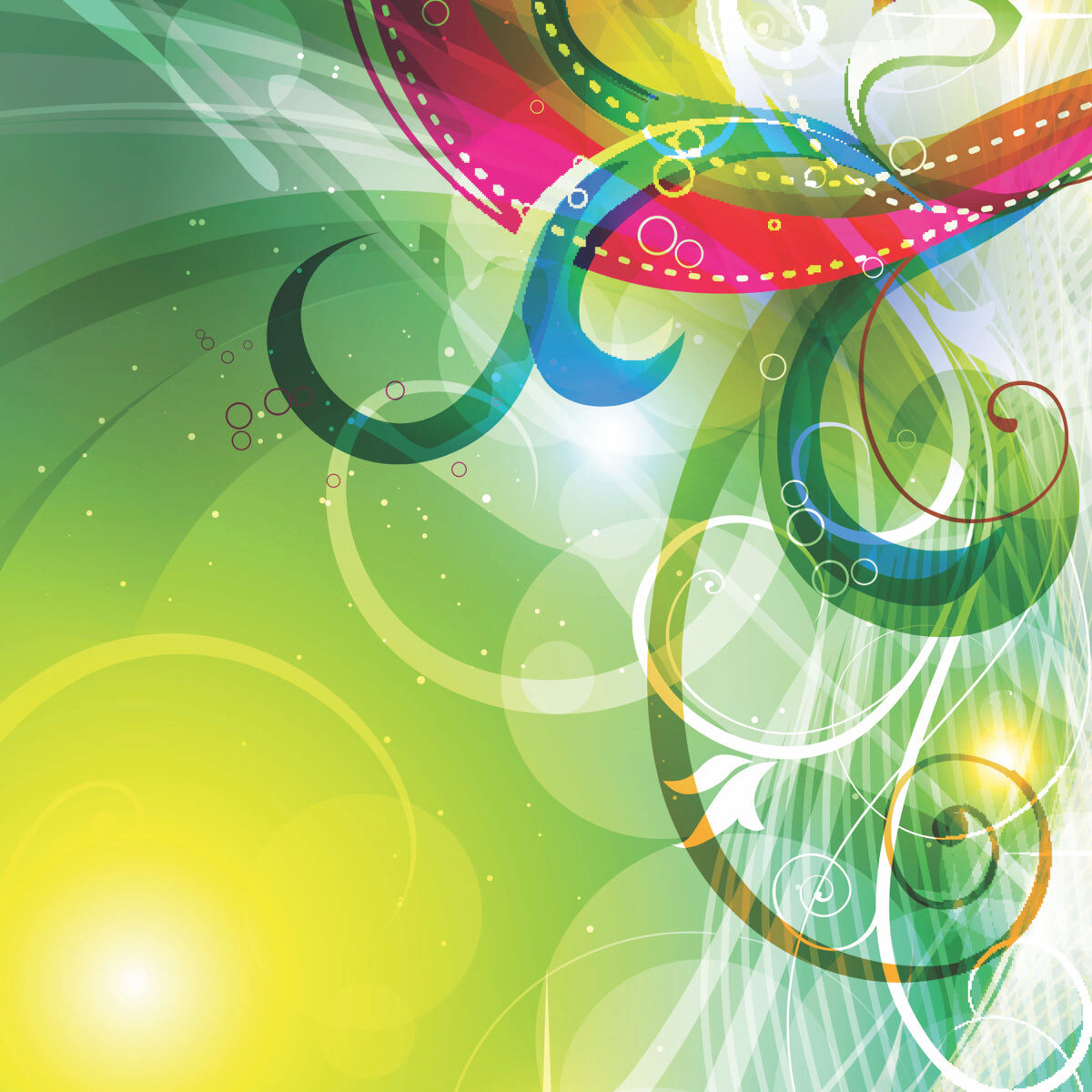 Colorful Abstract Swirl Art on Green Background