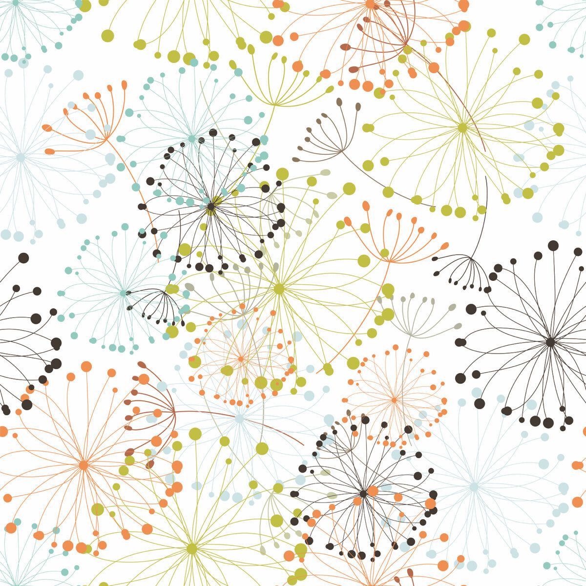 Colorful Botanical Dandelion Burst Pattern Design