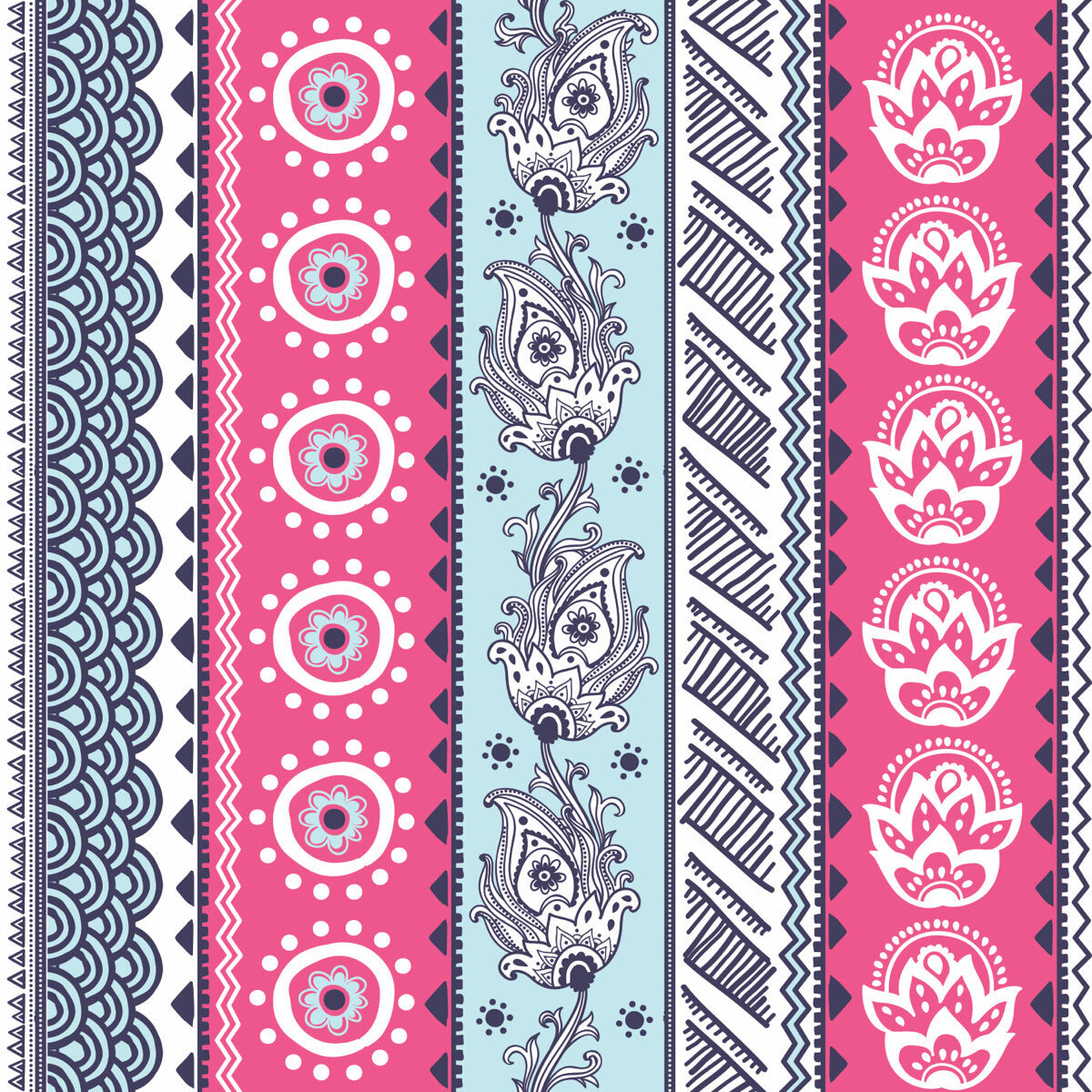 Colorful Ethnic Floral Stripes Seamless Pattern
