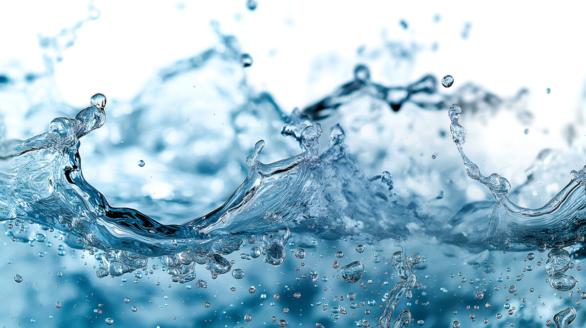 Crystal Splash Water Stretch Ceiling – High-Definition Aqua Burst Design